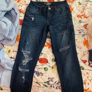 Distressed jeans with plaid